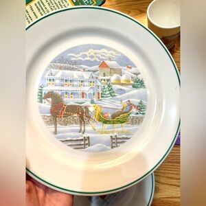 Vintage Corelle Country Memories dinnerware set W/ winter sleigh scene design